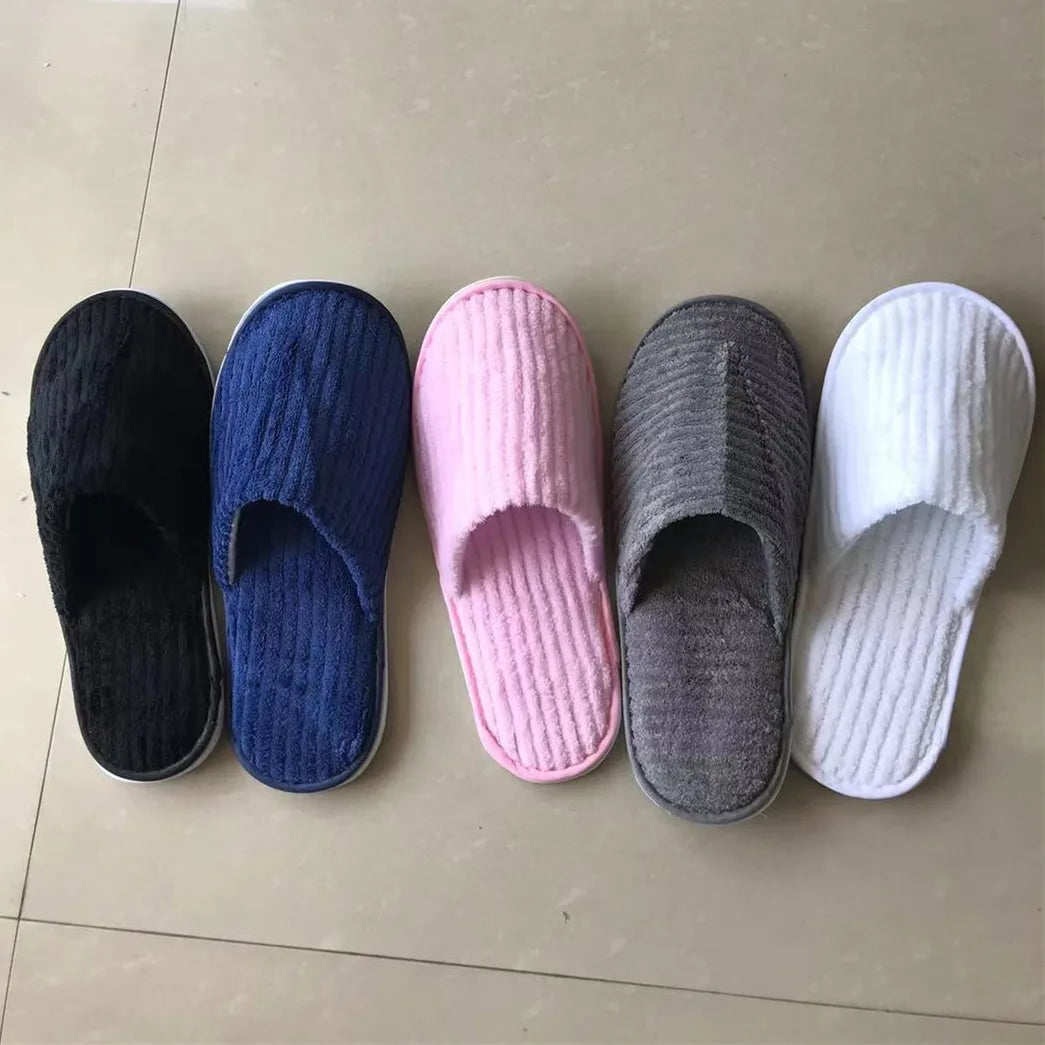 Disposable Hotel Spa Slippers – 5 Pairs Plush Cotton Slides