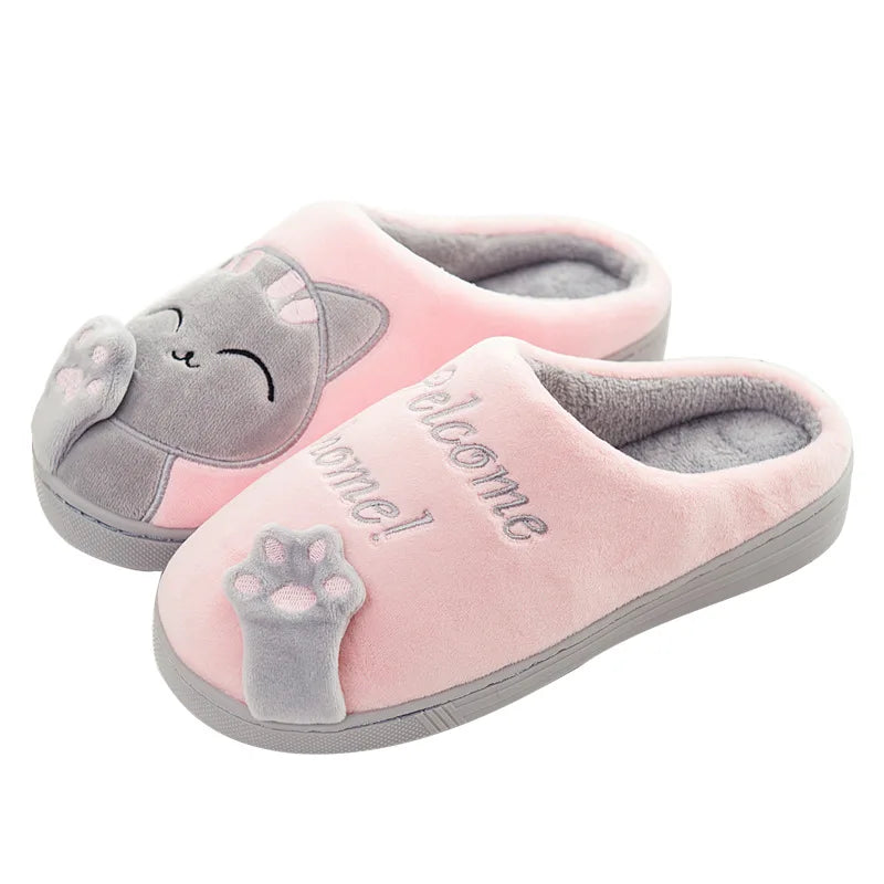 Women’s Winter Home Slippers – Warm Cartoon Cat Shoes