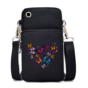 Mini Nylon Phone Crossbody Bag – Butterfly Print Neck Pouch with Zipper