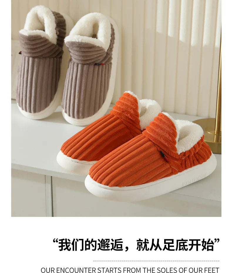 Evshine Winter Fur Plush Slippers – Soft Sole Home Shoes