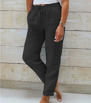 Cotton Linen High-Waist Relaxed-Fit Pants | OWNLUXE