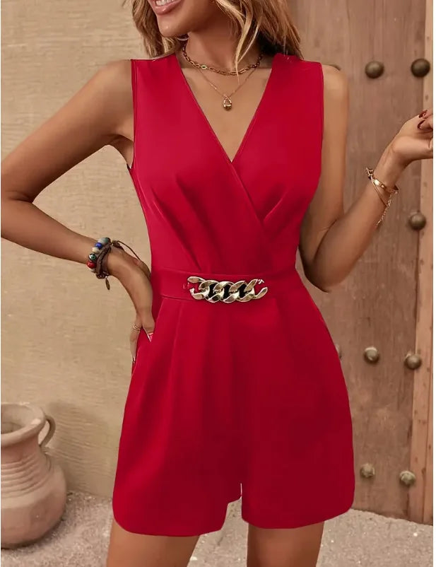V-Neck Sleeveless Pocket Jumpsuit | OWNLUXE