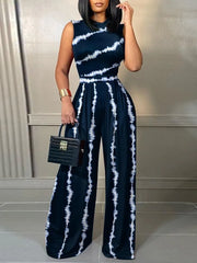 Wide-Leg Printed Sleeveless Jumpsuit | OWNLUXE