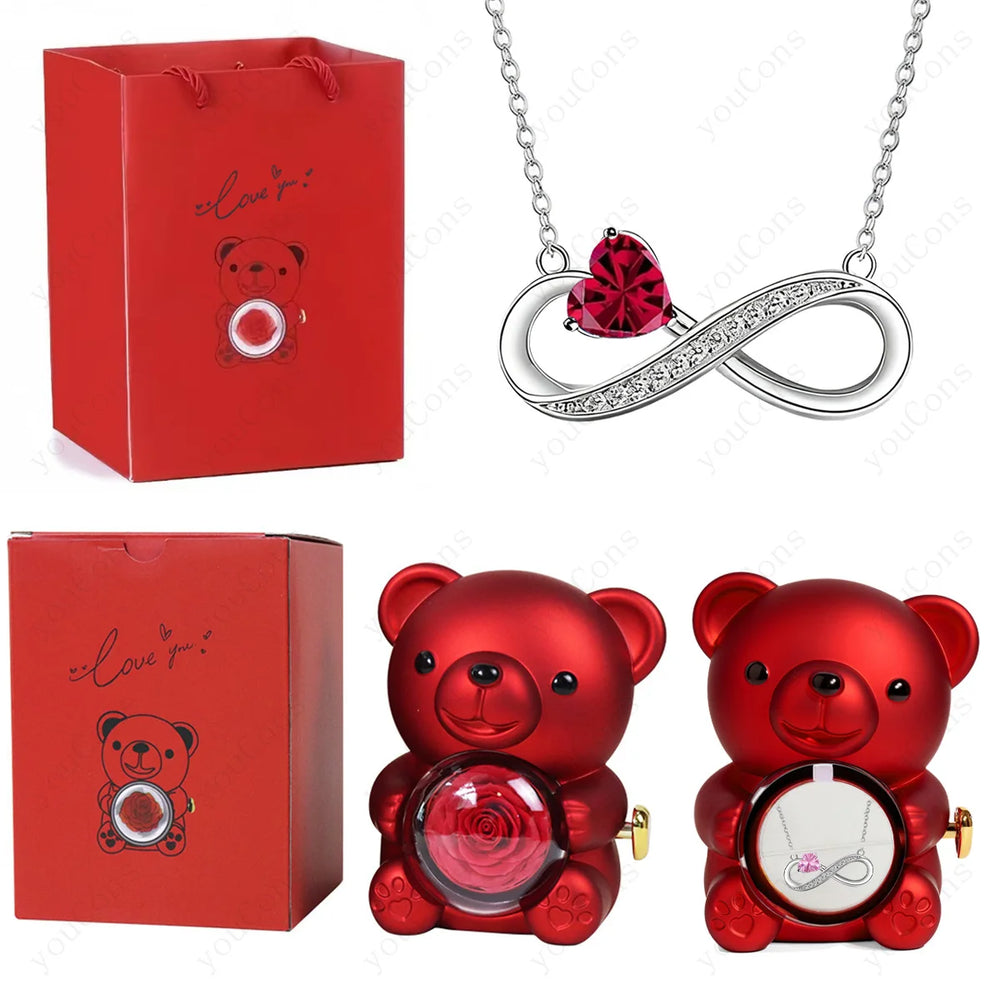 Heart Pendant Necklace Gift Set — Rose Bear Gift Box for Women | OWNLUXE