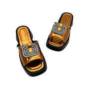 Women’s Mid Heel Slide Sandals – Cushioned Mixed-Color