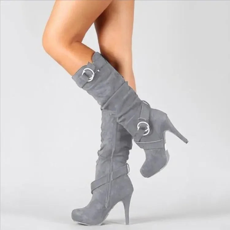 Knee-High Suede Fashion Boots with Stiletto Heel – Elegant Winter Style