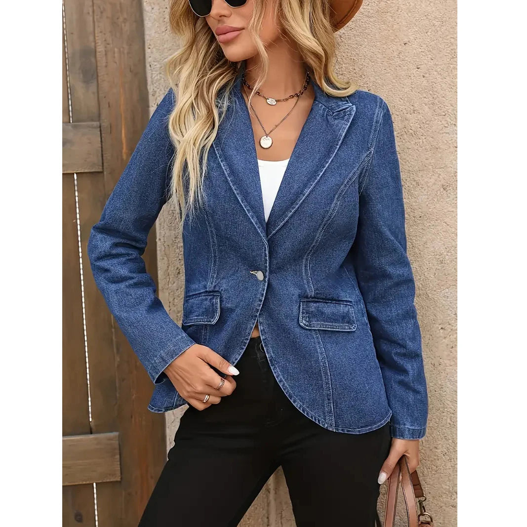 Denim Extended-Size Long-Sleeve Blazer | OWNLUXE