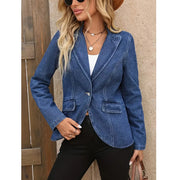 Denim Extended-Size Long-Sleeve Blazer | OWNLUXE