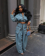 Women's Wide Leg Denim Two Piece Jacket | OWNLUXE