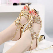 Summer Rhinestone Gladiator Sandals – High Heel Party Shoes
