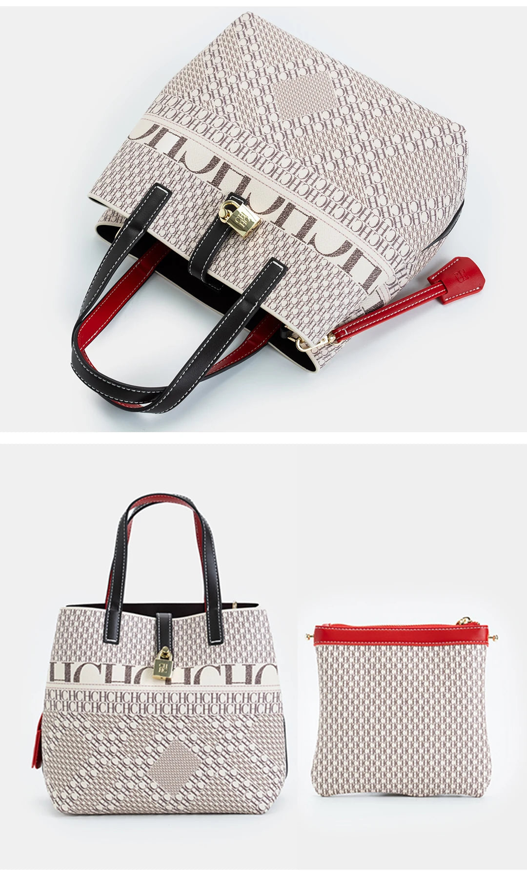 CH Luxury Brand Tote Bag - Italian Letter Print with Lock Design