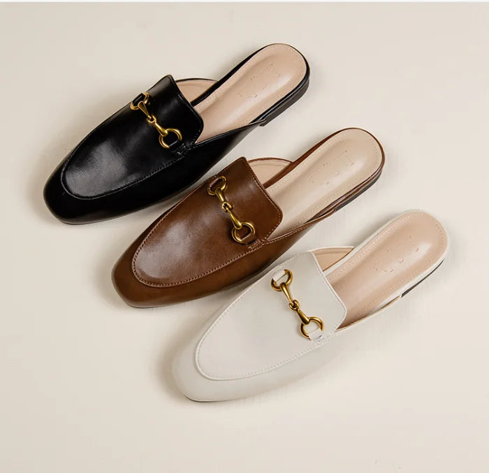 Women’s Chain Detail Flat Mules – Closed Toe Slides
