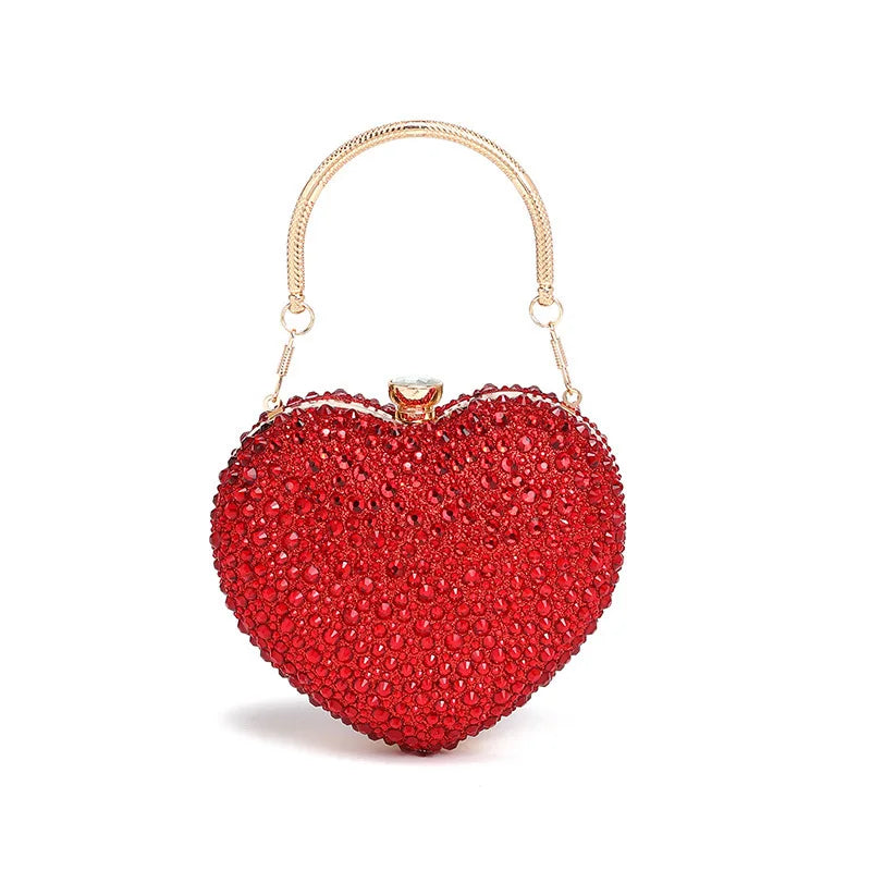Luxury Diamond Inlay Heart Shape Crystal Clutch Purse | OWNLUXE