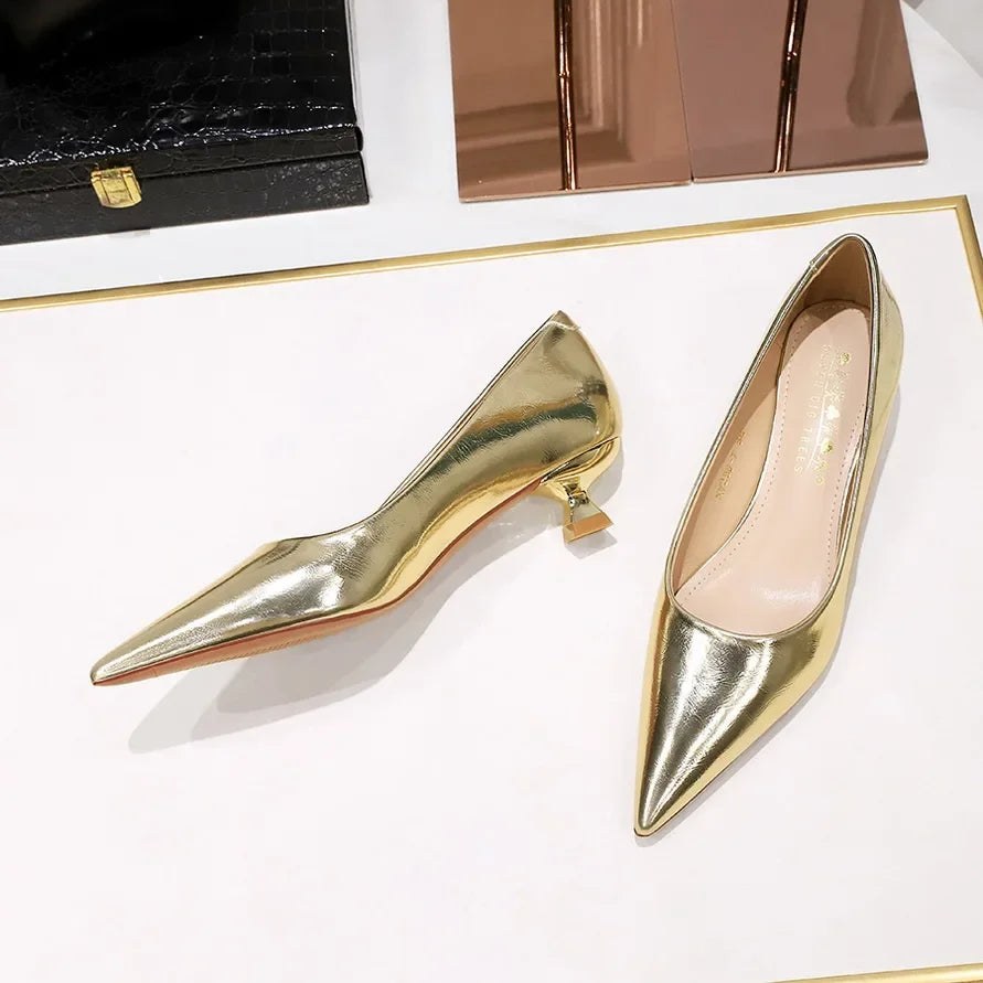 Women's Pointed Toe Leather Pumps (Champagne) – Shop at OWNLUXE