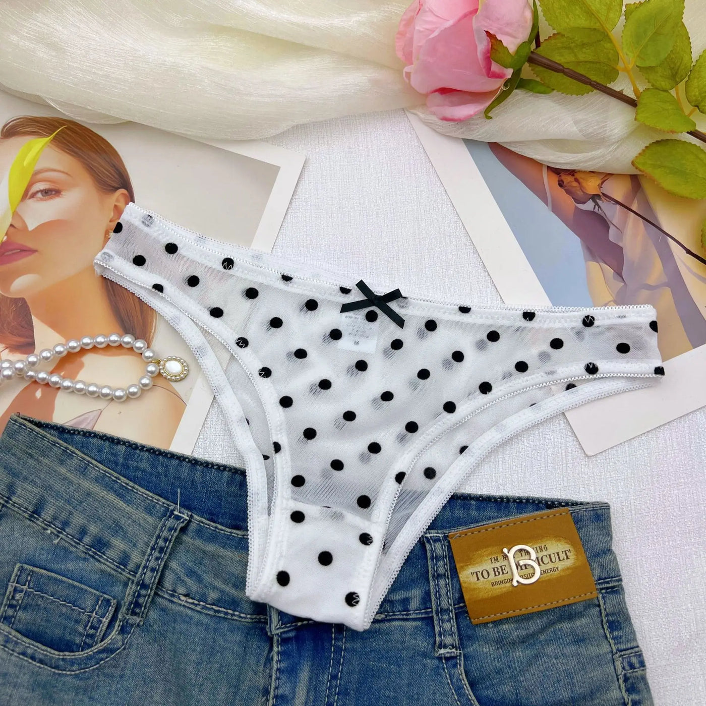 3-Piece Polka Dot Mesh Bikini Brief Set | OWNLUXE