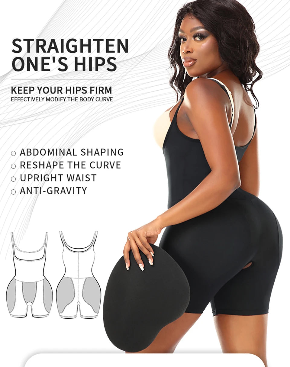 Butt Lifting Hourglass Shapewear Bodysuit with Hip Pads