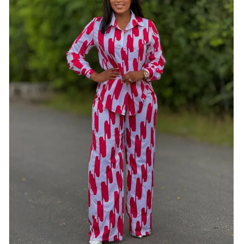 Women’s Printed Casual Set – Loose Fit High-Waist Two-Piece