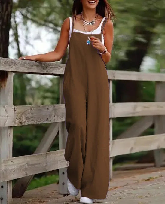Chic Summer High-Waist Full-Length Jumpsuit – Skinny Casual Romper with Wide Leg Pants