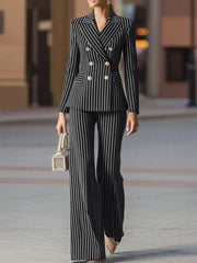 Striped Double-Breasted Blazer & Pant Suit | OWNLUXE