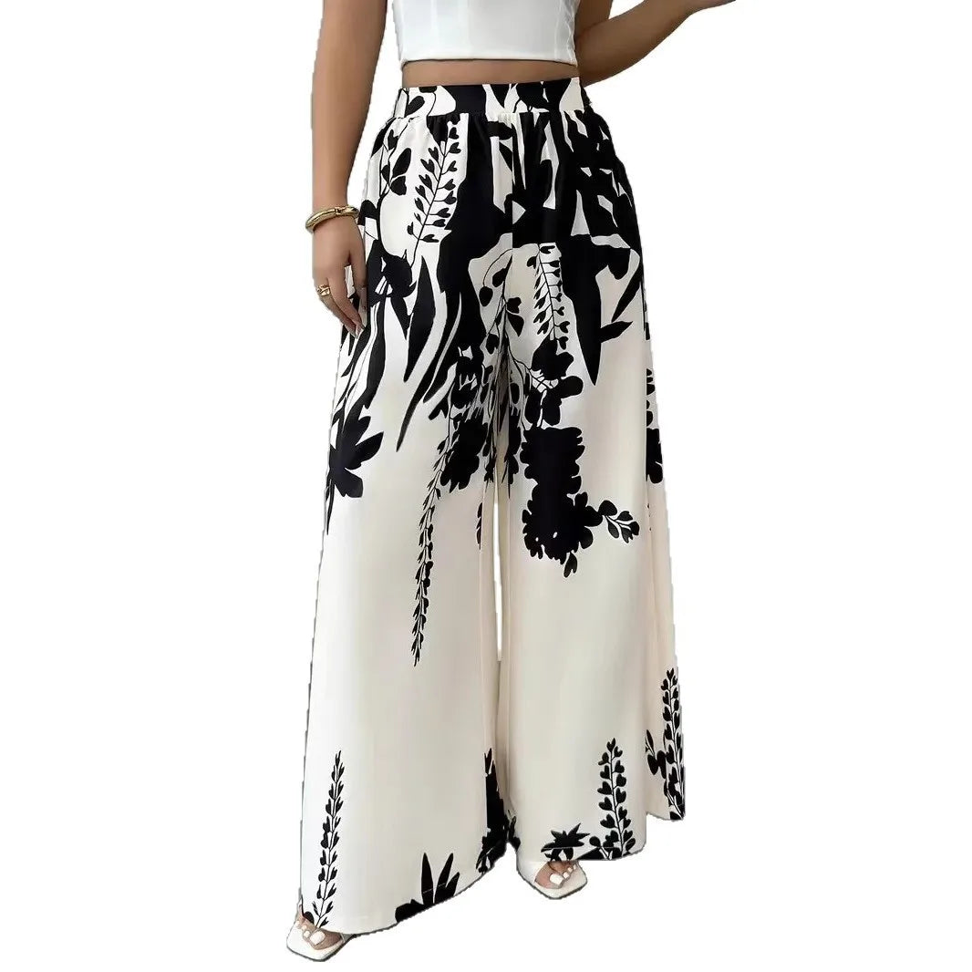 2025 Women's Printed Casual Trousers - Lace-Up Waist Slim Fit