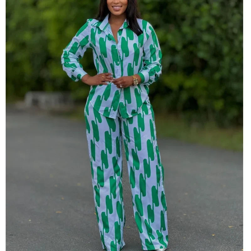 Women’s Printed Casual Set – Loose Fit High-Waist Two-Piece