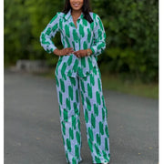 Women’s Printed Casual Set – Loose Fit High-Waist Two-Piece