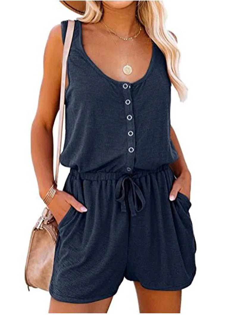 High-Waist Drawstring Sleeveless Relaxed-Fit Jumpsuit | OWNLUXE