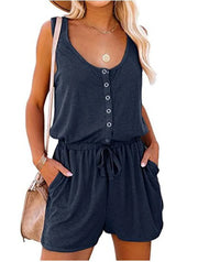 High-Waist Drawstring Sleeveless Relaxed-Fit Jumpsuit | OWNLUXE
