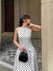 High-Waist Polka Dot Sleeveless Robe | OWNLUXE