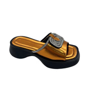 Women’s Mid Heel Slide Sandals – Cushioned Mixed-Color