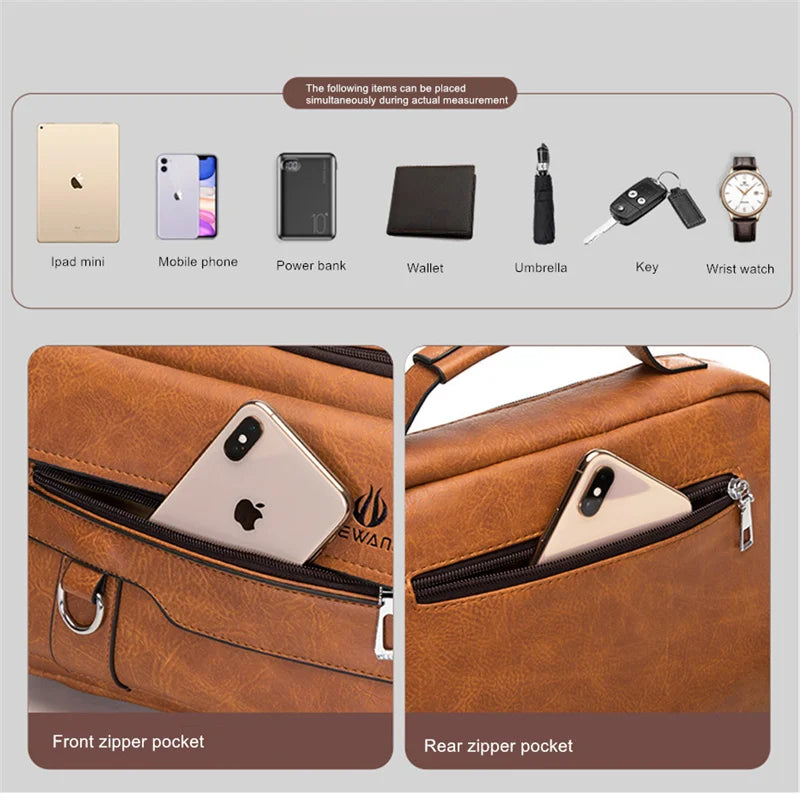 Men's PU Leather Business Tote Bag - Multi-Compartment Brief