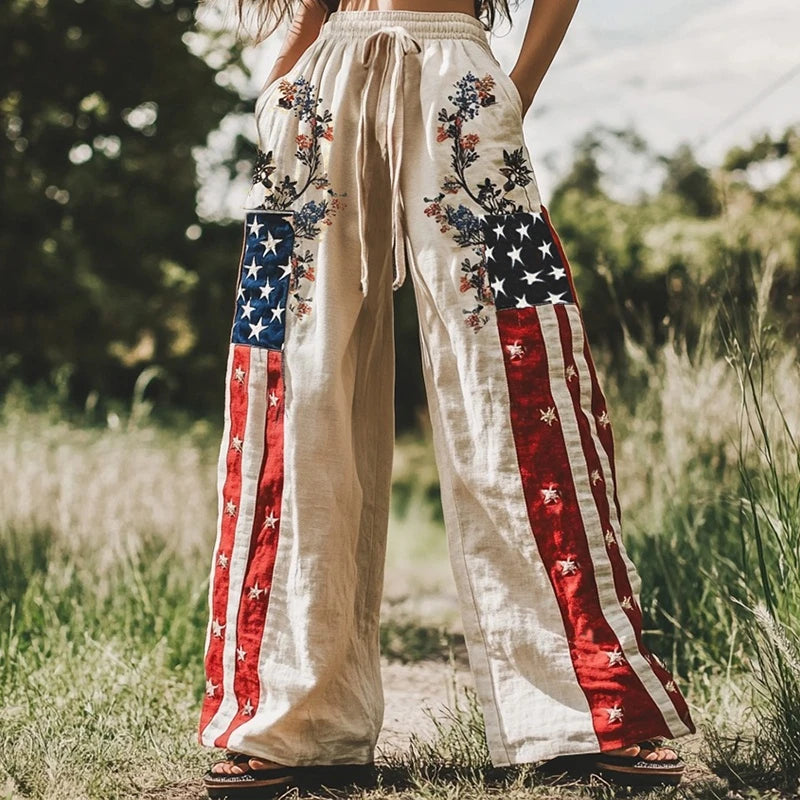 Women's 3D Cat Print Wide Leg Pants - Casual Straight Leg Trousers