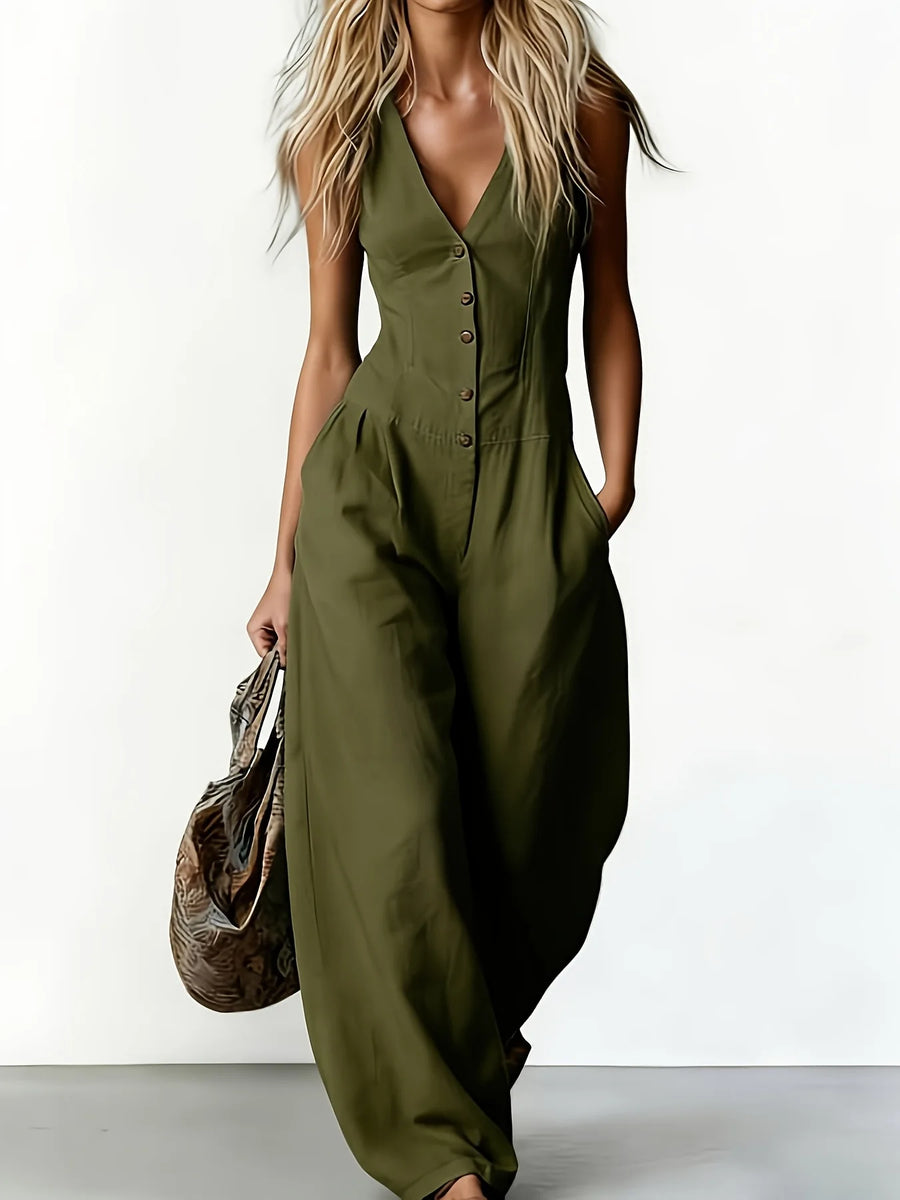 V-Neck Sleeveless Backless Jumpsuit | OWNLUXE
