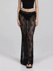 Women's Cover-ups Sleeveless Sheer Beach Dress Floral Lace High Waist Swimwear Cut Out Side Slit Transparent Lace