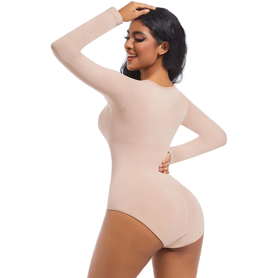 Tummy-Control Seamless Long-Sleeve Thong Waist Trainer | OWNLUXE