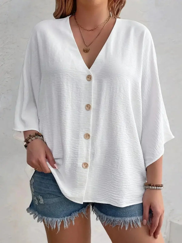 V-Neck Extended-Size Office Blouse – Shop at OWNLUXE