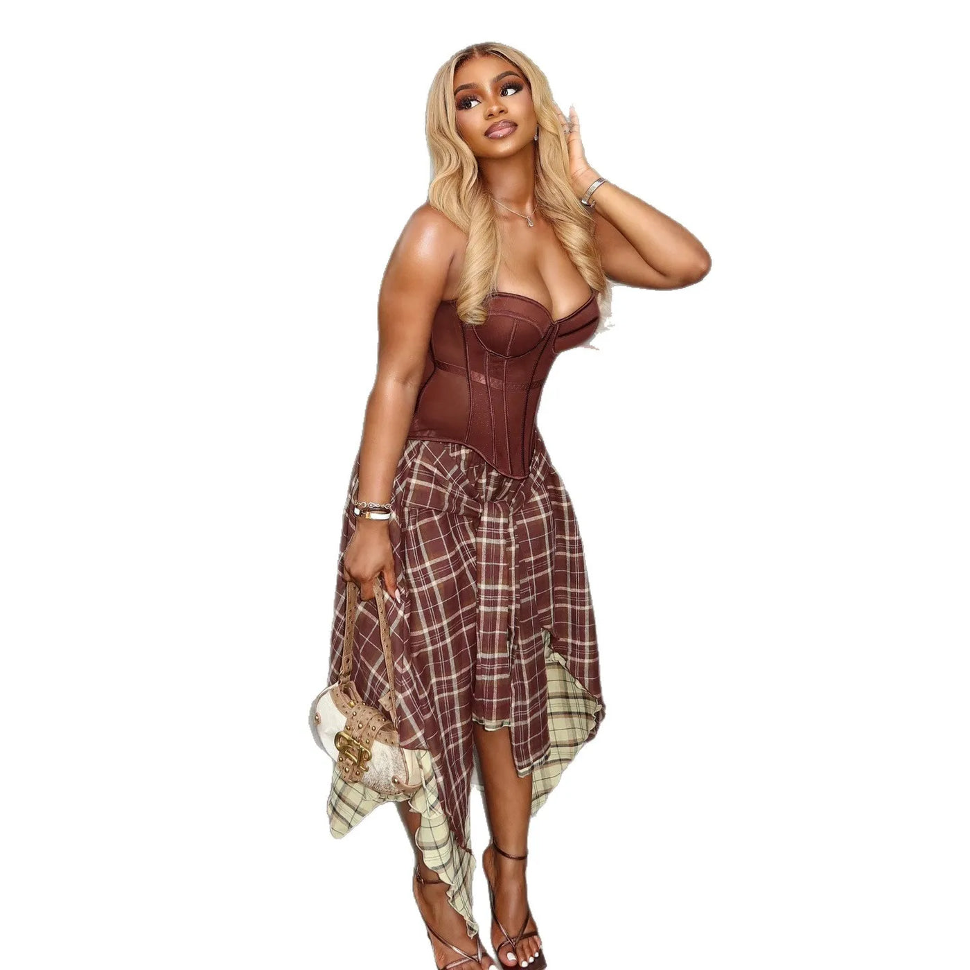 Women's High Waist Plaid Two Piece Skirt | OWNLUXE
