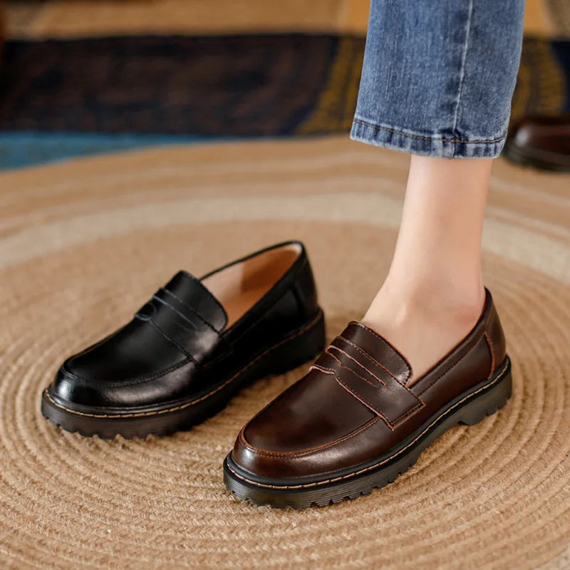 Classic Mary Jane Flats – Split Leather Slip-On Shoes for Casual Comfort