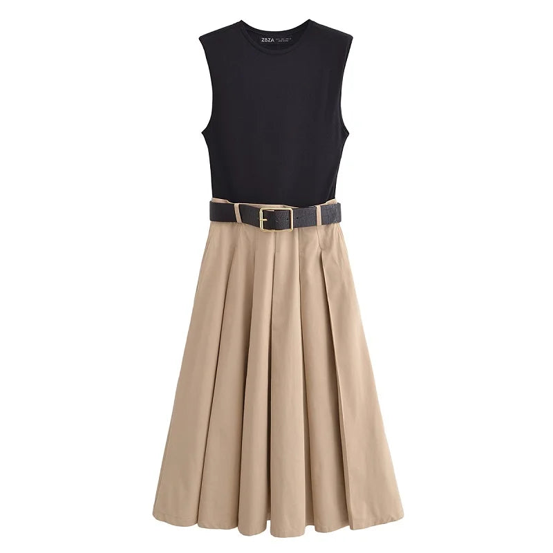 Pleated Sleeveless Knit Midi Dress | OWNLUXE