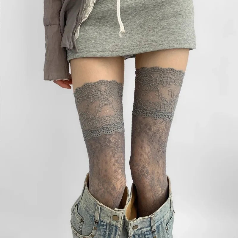 Red Lace Thigh-High Stockings | OWNLUXE