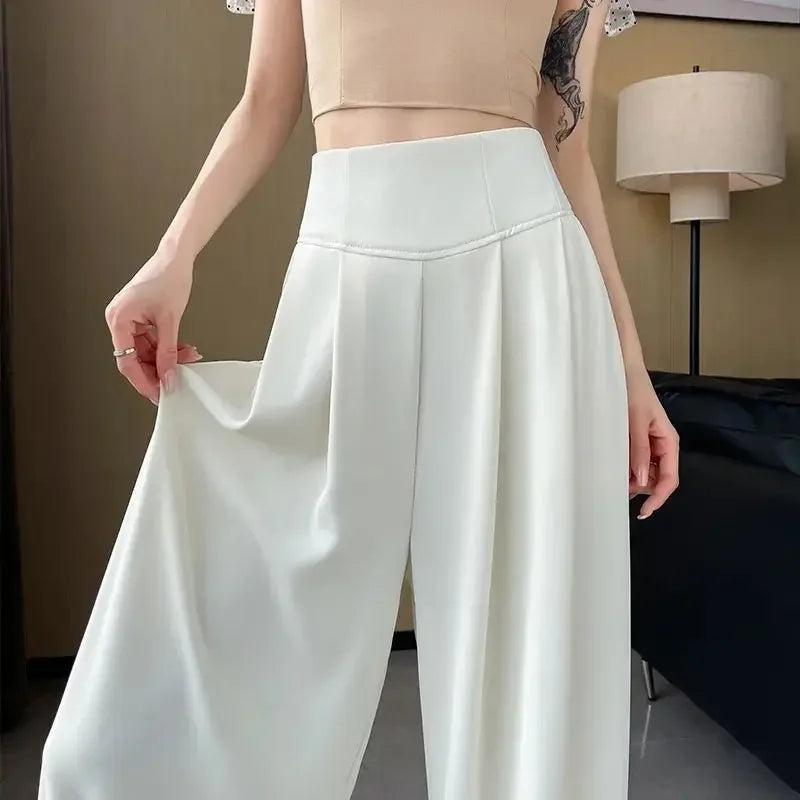 Women's High Waist Wide Leg Suit Pants - Straight Cut Floor Length Trousers