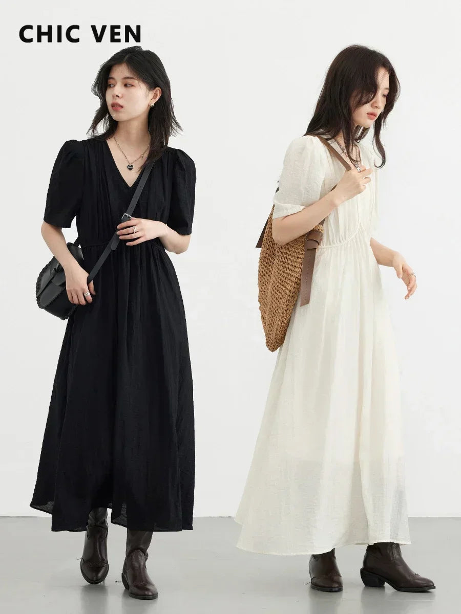 V-Neck Maxi Vintage Relaxed-Fit Dress | OWNLUXE