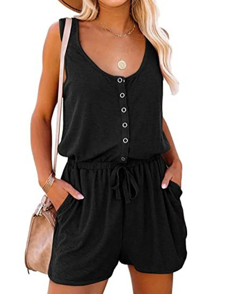High-Waist Drawstring Sleeveless Relaxed-Fit Jumpsuit | OWNLUXE