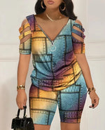 Load image into Gallery viewer, Fashion Hollow Out T-Shirt Shorts Two Piece Set Summer Casual | OWNLUXE
