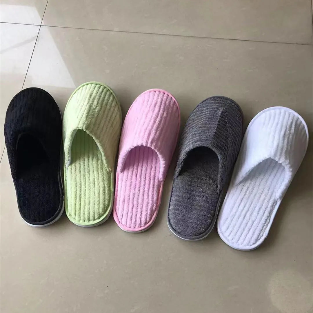 Disposable Hotel Spa Slippers – 5 Pairs Plush Cotton Slides