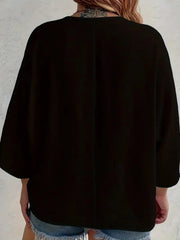 V-Neck Button-Front Loose Blouse – Casual Comfort