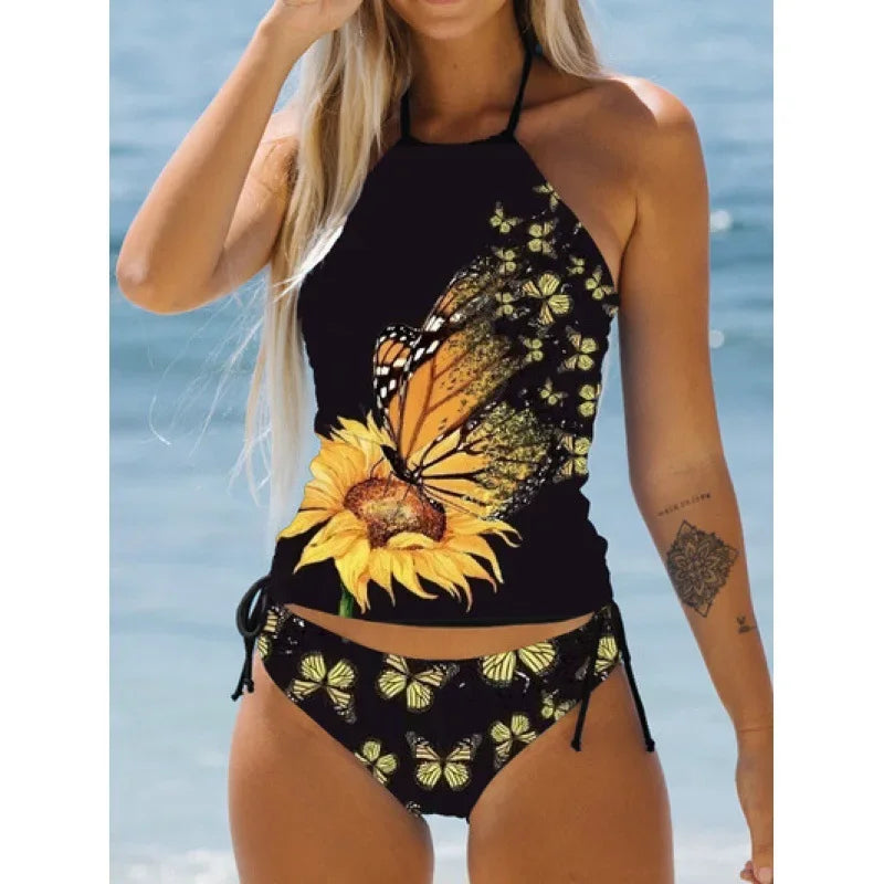 Drawstring Halter Bathing Tankini Set | OWNLUXE