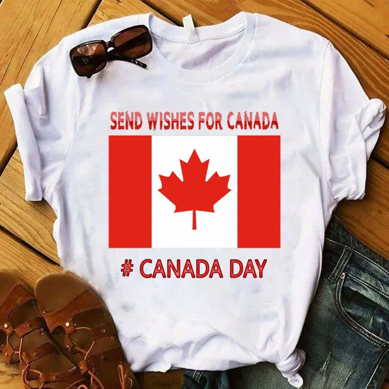 Canada Letter Print Shirt for Women – Casual Tee | T-Shirt Lettre “Canada” pour Femme – Style Décontracté