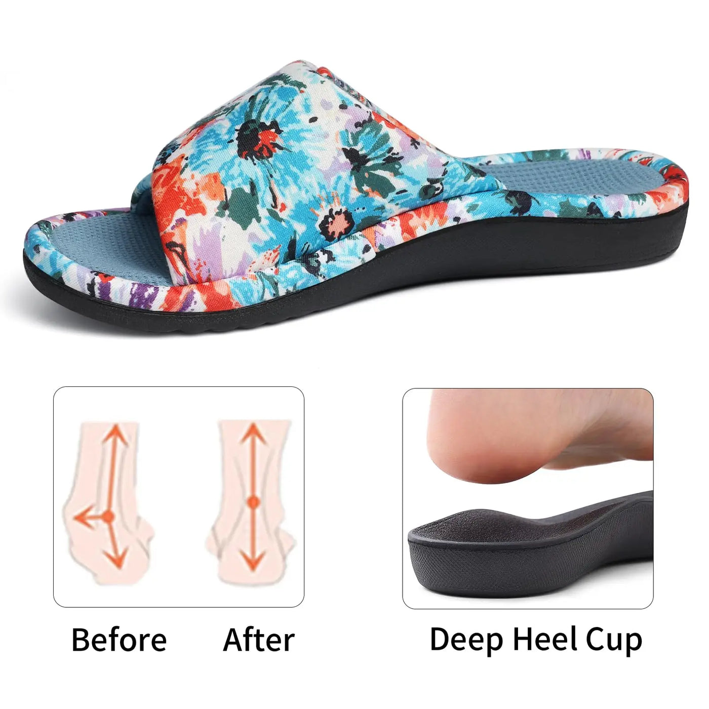 Waffle Cotton Indoor Slippers for Women with Arch Support