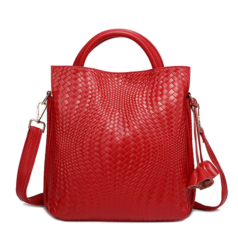 Cowhide Leather Woven Handbag | OWNLUXE